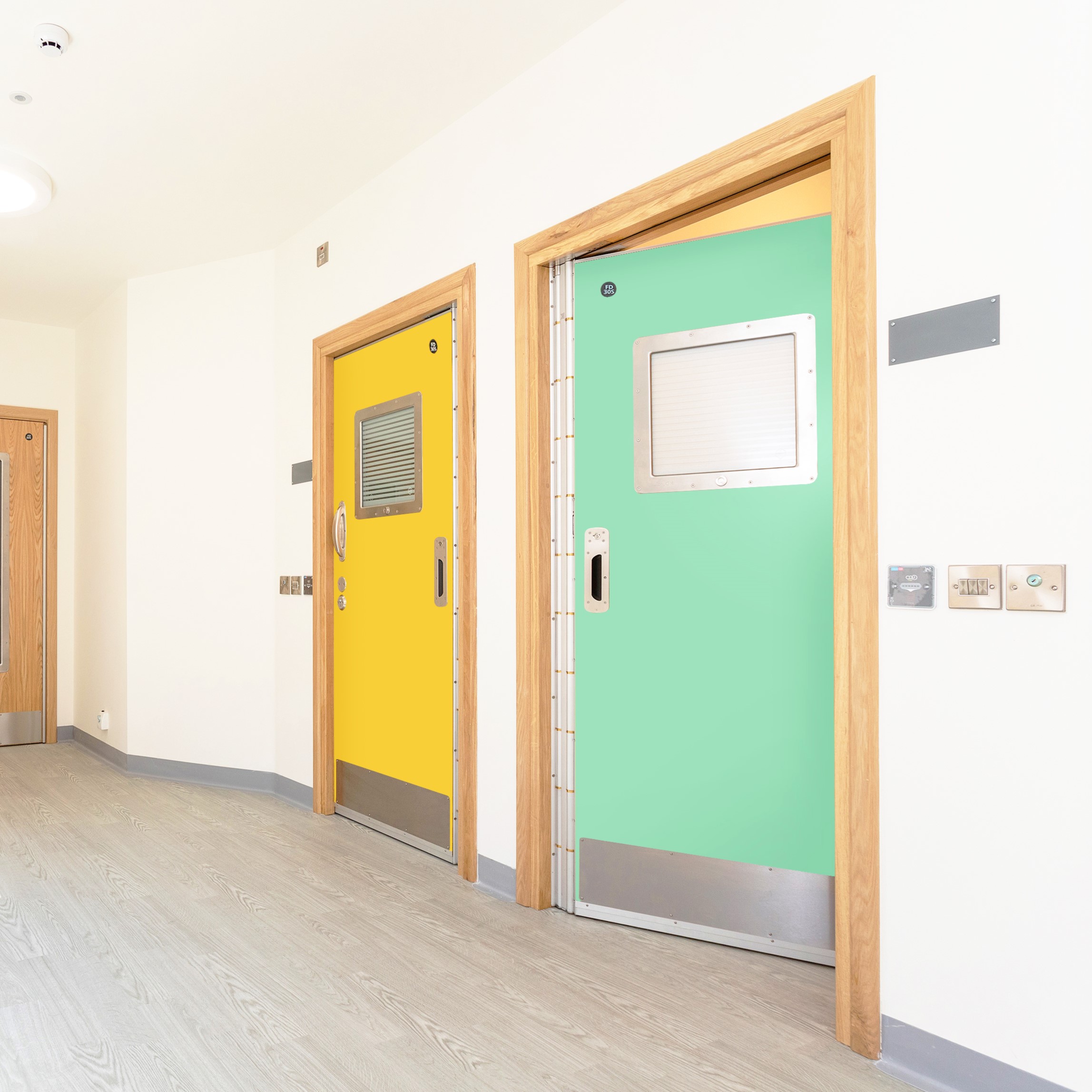 SENTRY ligature monitoring doorsets with vibrant finishes.