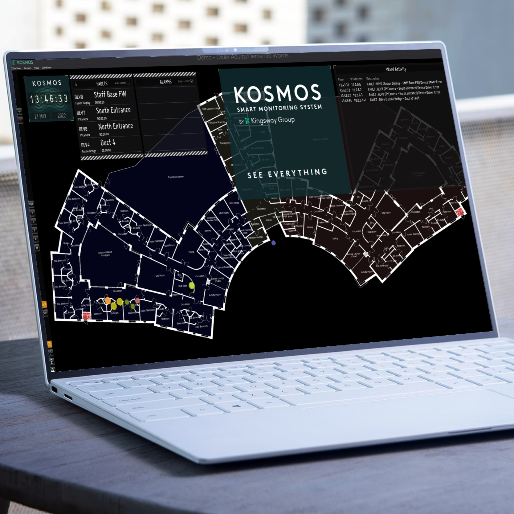 KOSMOS by Kingsway Group is a smart ligature monitoring software system designed for mental health facilities to help improve patient safety.