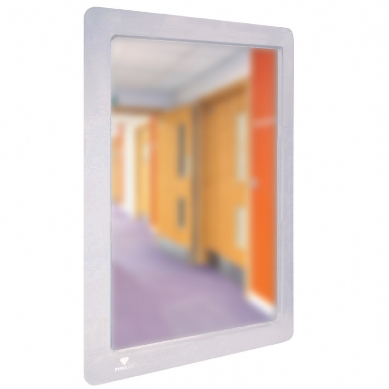 Kingsway Group's clear glazed Pyrolux ligature resistant vision panel is available in square and rectangle sizing.