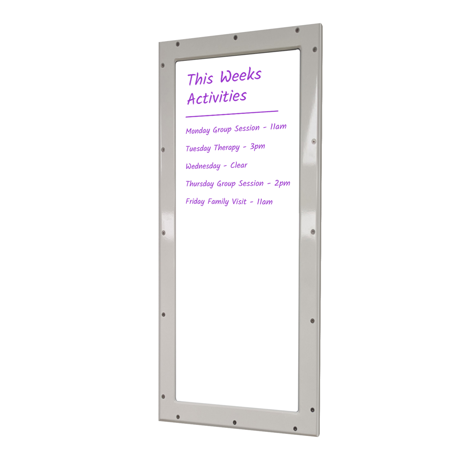Ligature-Resistant and shatter-proof whiteboard for behavioral health - KG235 by Kingsway Group USA.