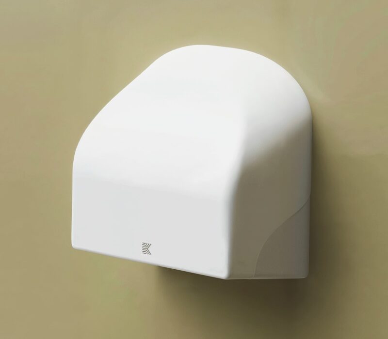 An anti-ligature paper towel dispenser, co-produced as part of Kingsway's Kalm washroom range for mental health environments.