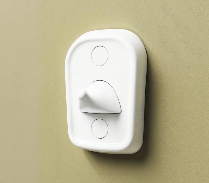 An anti-ligature hook, co-produced as part of Kingsway's Kalm washroom range for mental health environments.