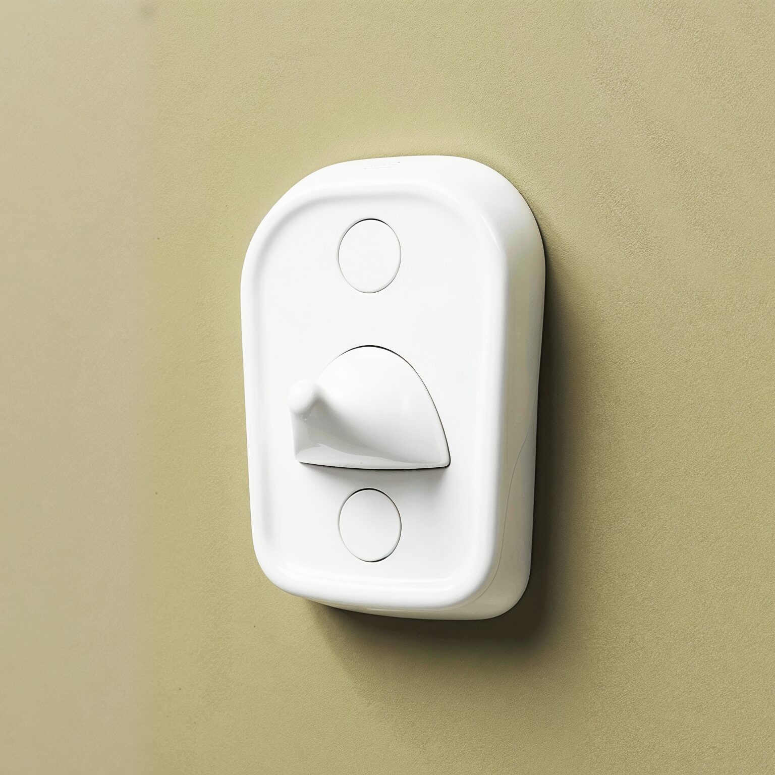 An anti-ligature hook, co-produced as part of Kingsway's Kalm washroom range for mental health environments.