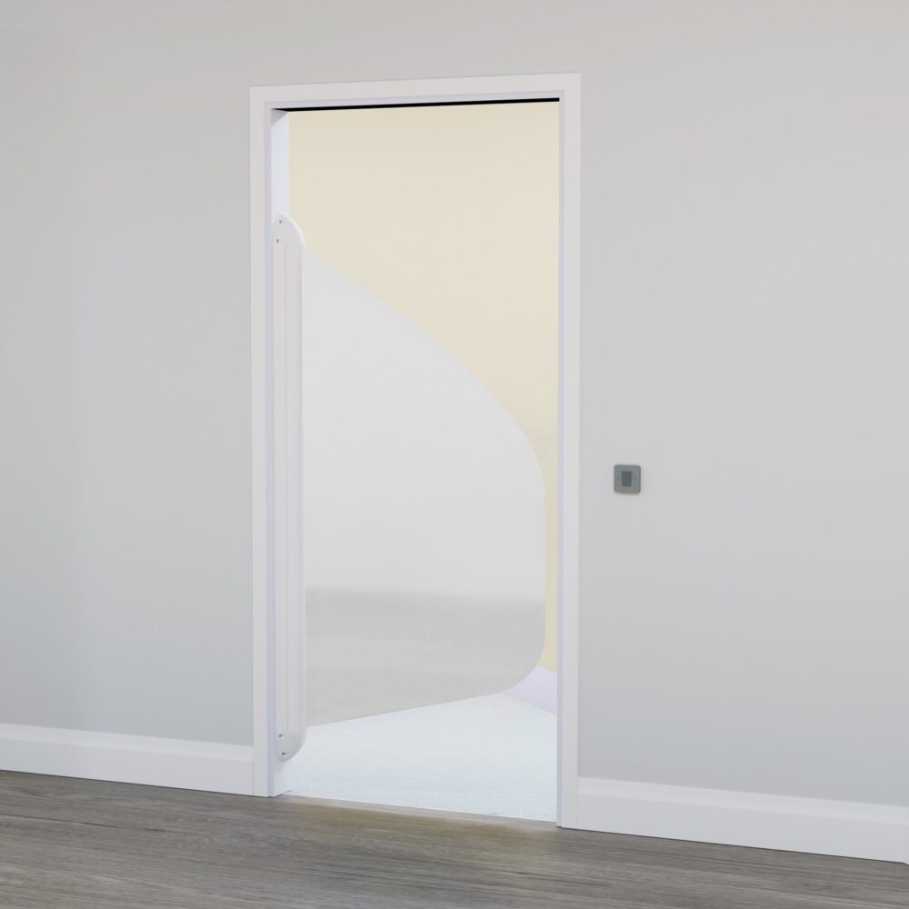 Ligature-resistant bathroom door for mental health hospitals.