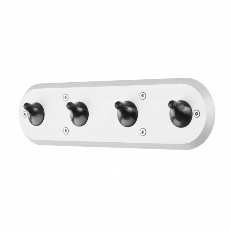 The quad coat hook rack features four anti-ligature rubber hooks.