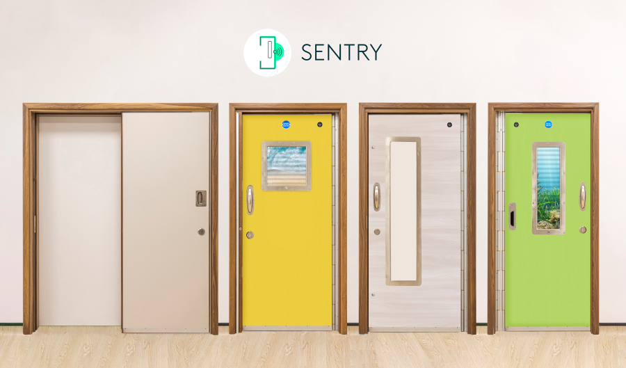 Four types of Kingsway Group's versatile SENTRY Complete Door System placed side by side.