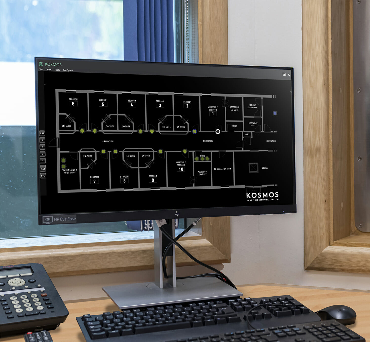 Kingsway Group's KOSMOS Smart Monitoring System displays a bespoke ward floorplan to aid staff in monitoring ligature alarms.